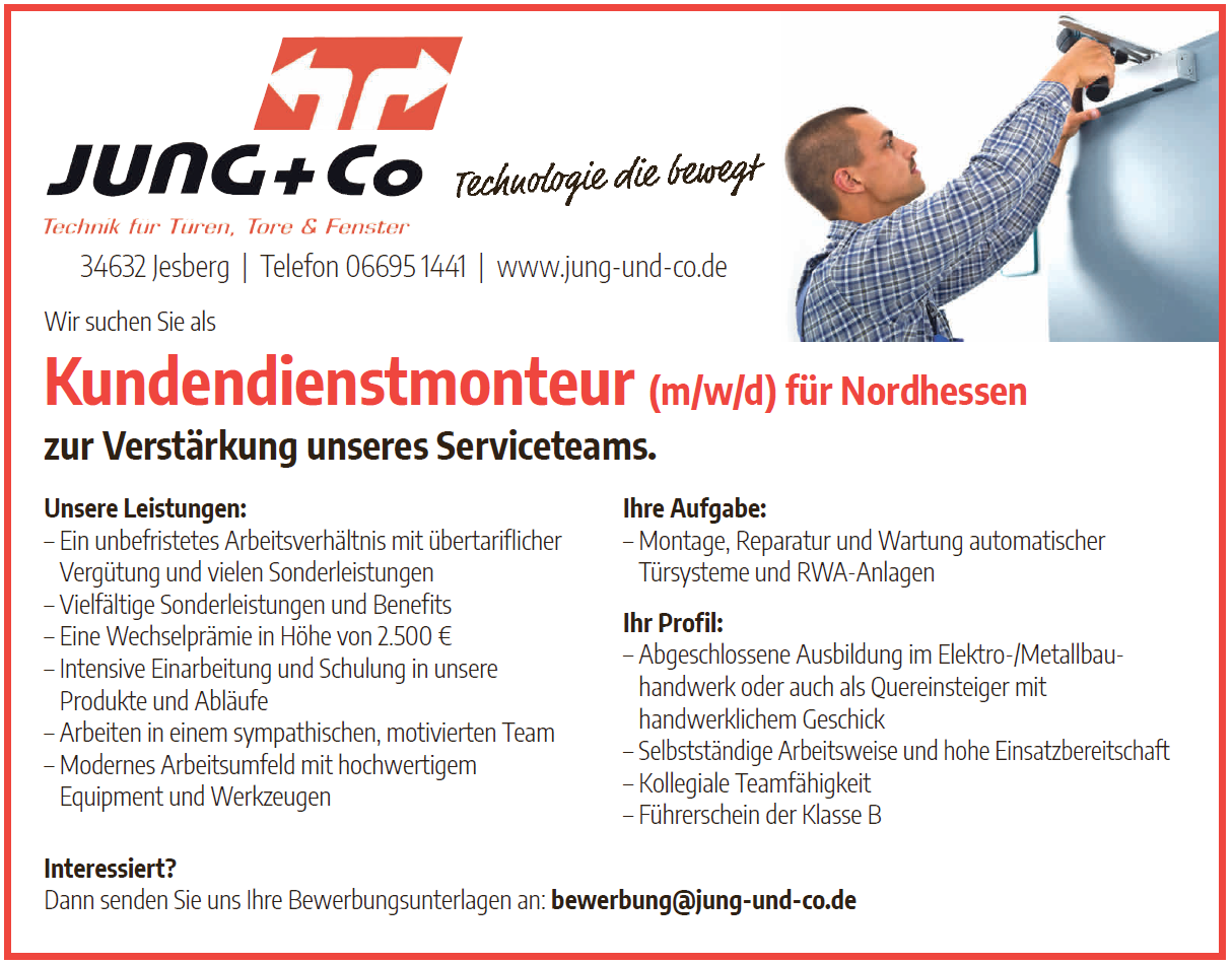 Stellenanzeige Kundendienstmonteure